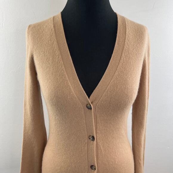 THEORY Beige Cashmere Bell Sleeve Cardigan V-Neckline Button-Down Size S Small - Picture 3 of 12